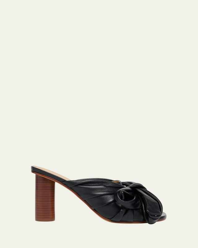 Bow Leather Block-Heel Mule Sandals